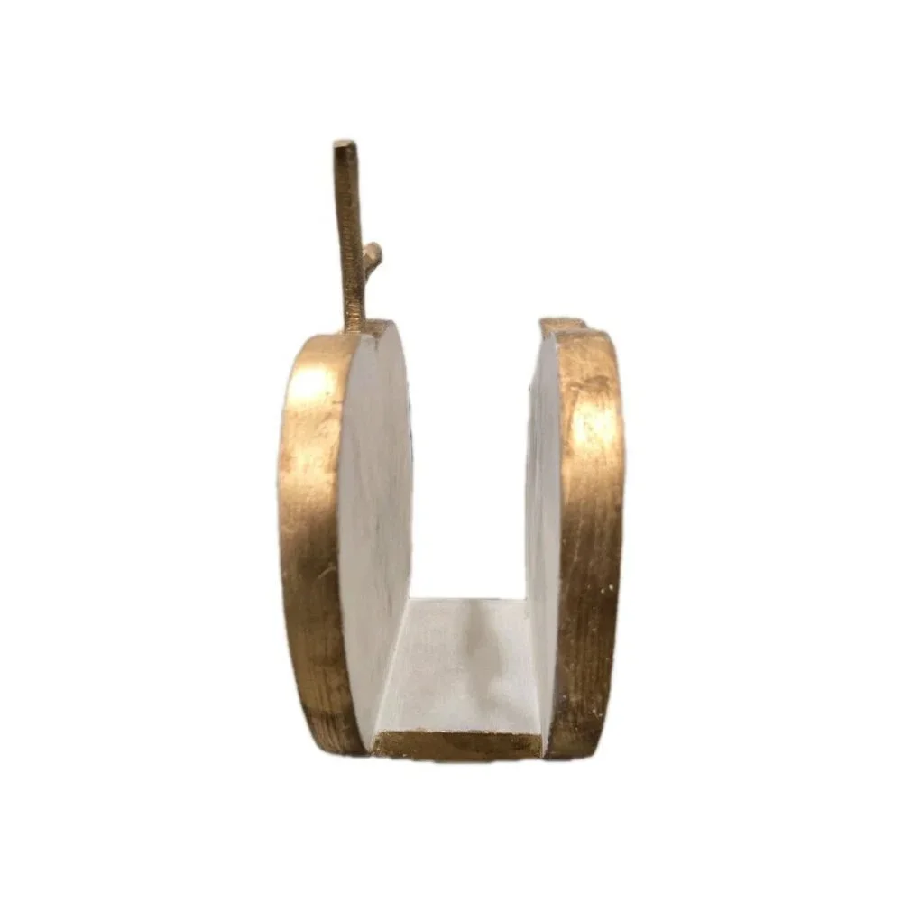 New MCM White Marble & Gold Linning Apply Heavy Dinning Table Napkin Holder